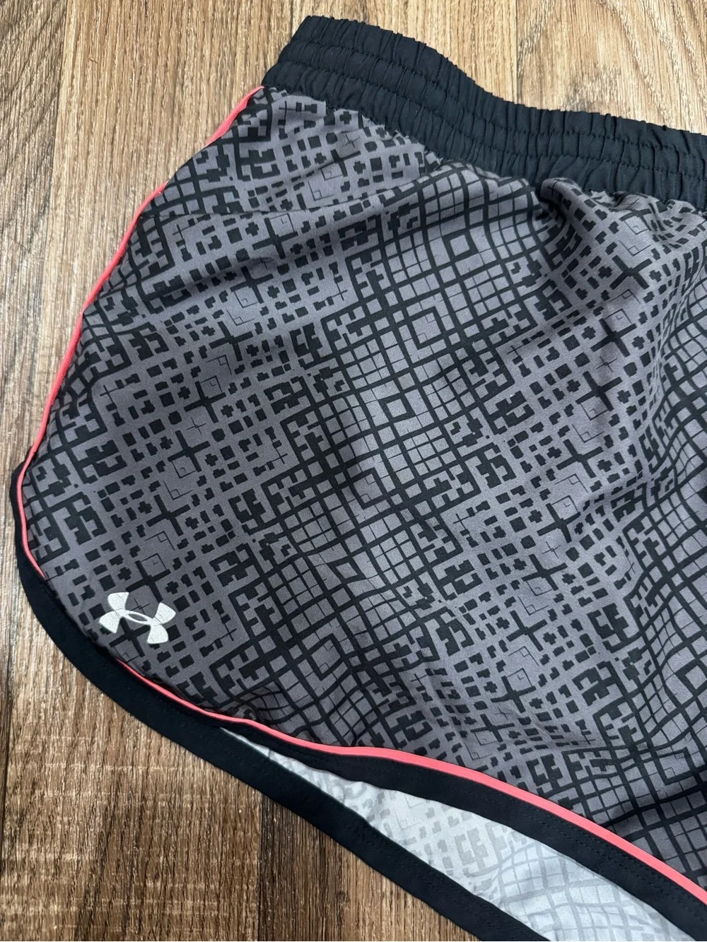 Under Armour Black Geo-Print Athletic Shorts with Pink Trim